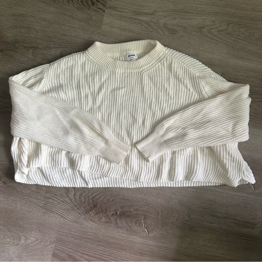 Cream Ribbed Knit Sweater